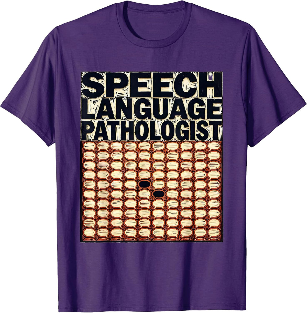 Men's Speech Language Pathologist Linocut Retro SLP Therapist T-Shirt - Purple