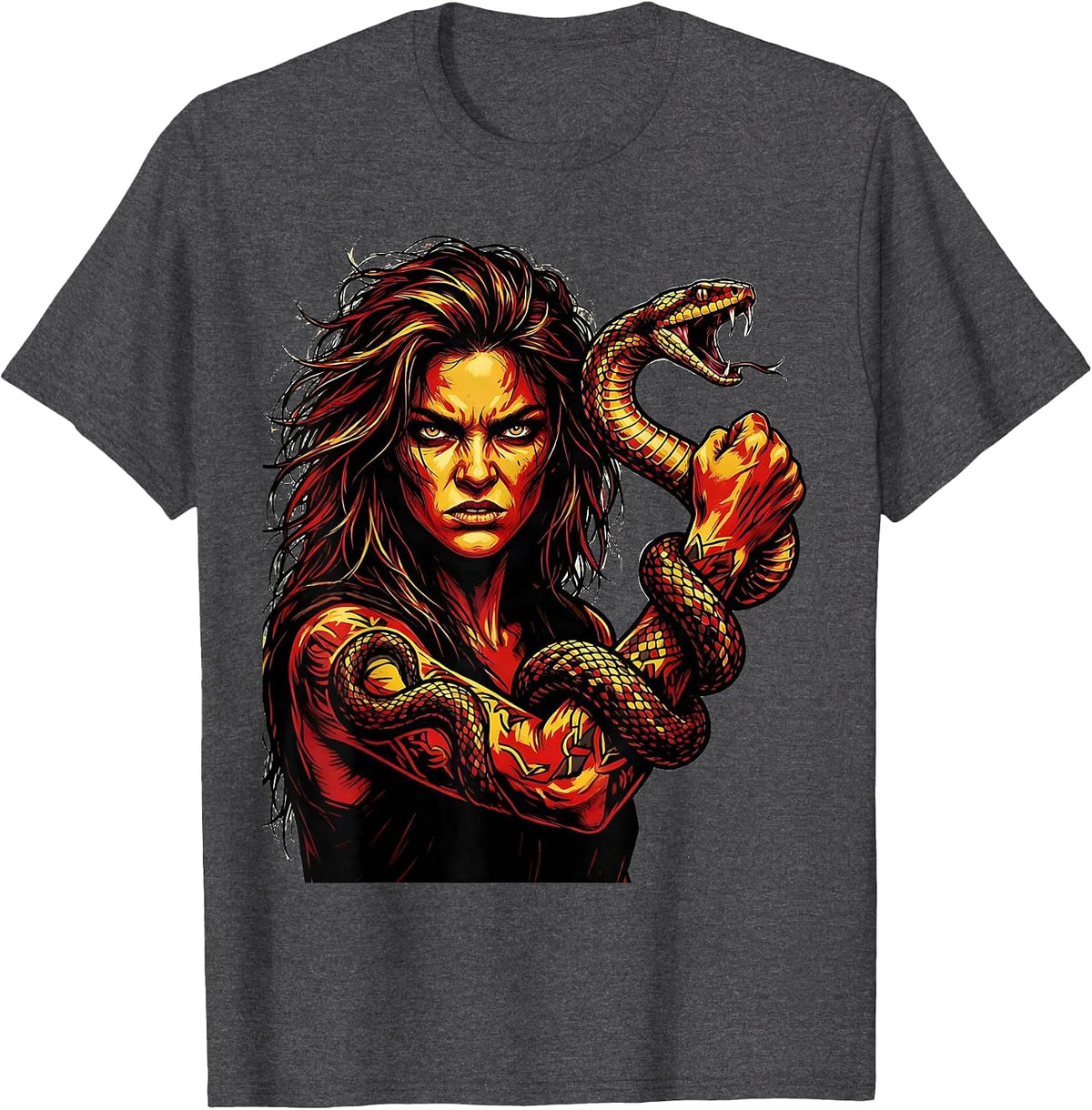 Fierce Rock Snake Coiled Arm Graphic Tee T-Shirt - Dark Heather Grey