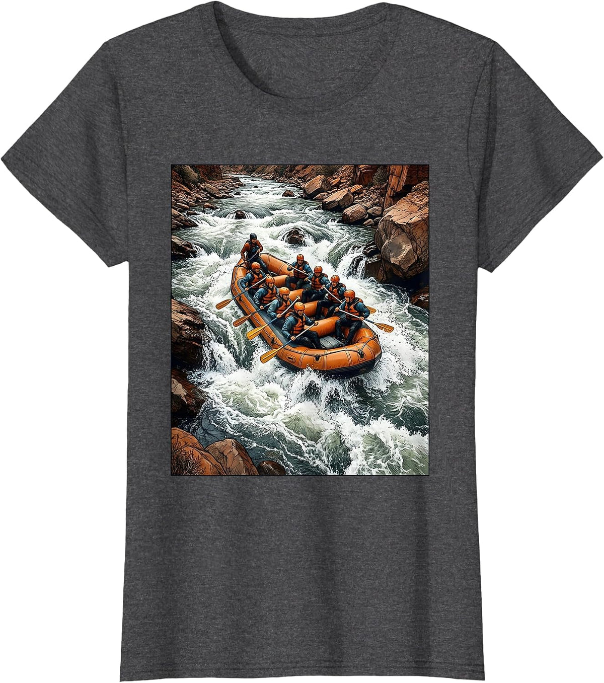 Women's Colorado Whitewater Rapids Rafting Illustration T-Shirt - Dark Heather Grey