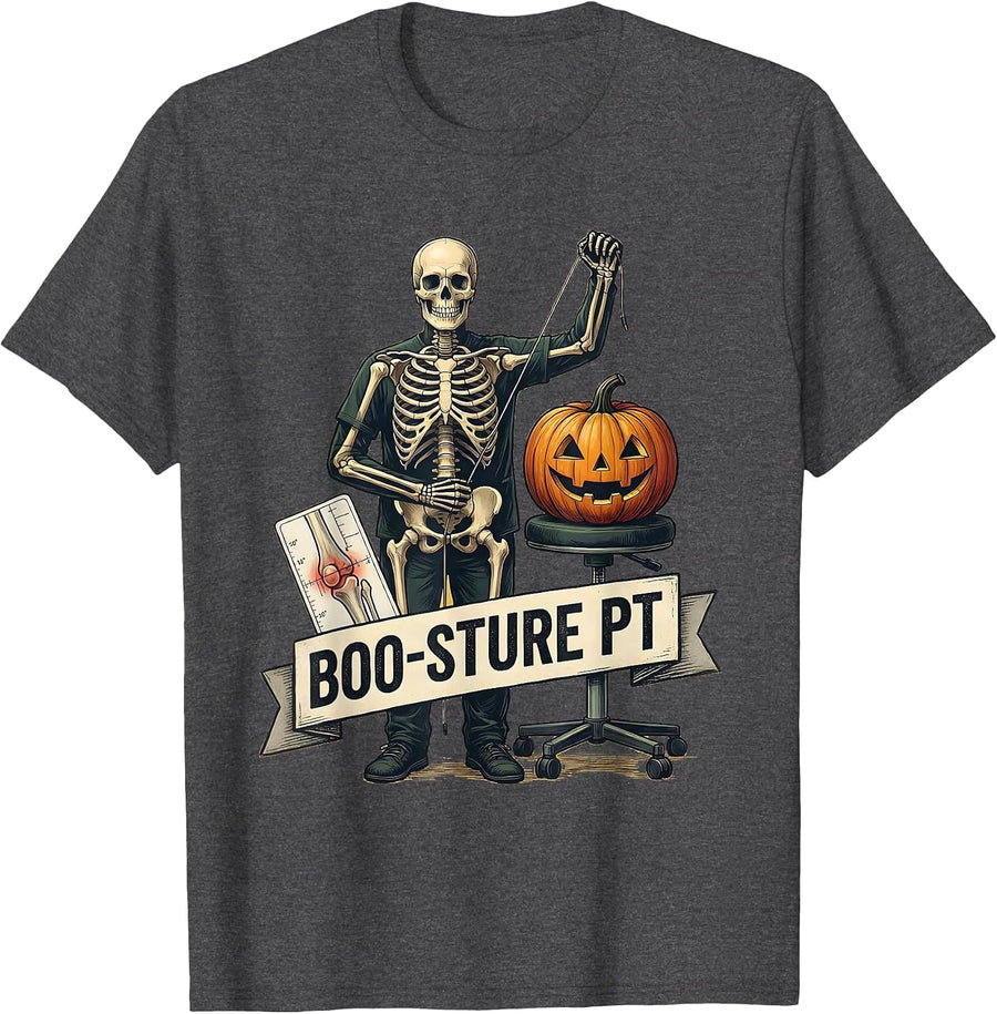 Men's Boo-sture PT Funny Physical Therapy Halloween Therapist T-Shirt - Dark Heather Grey