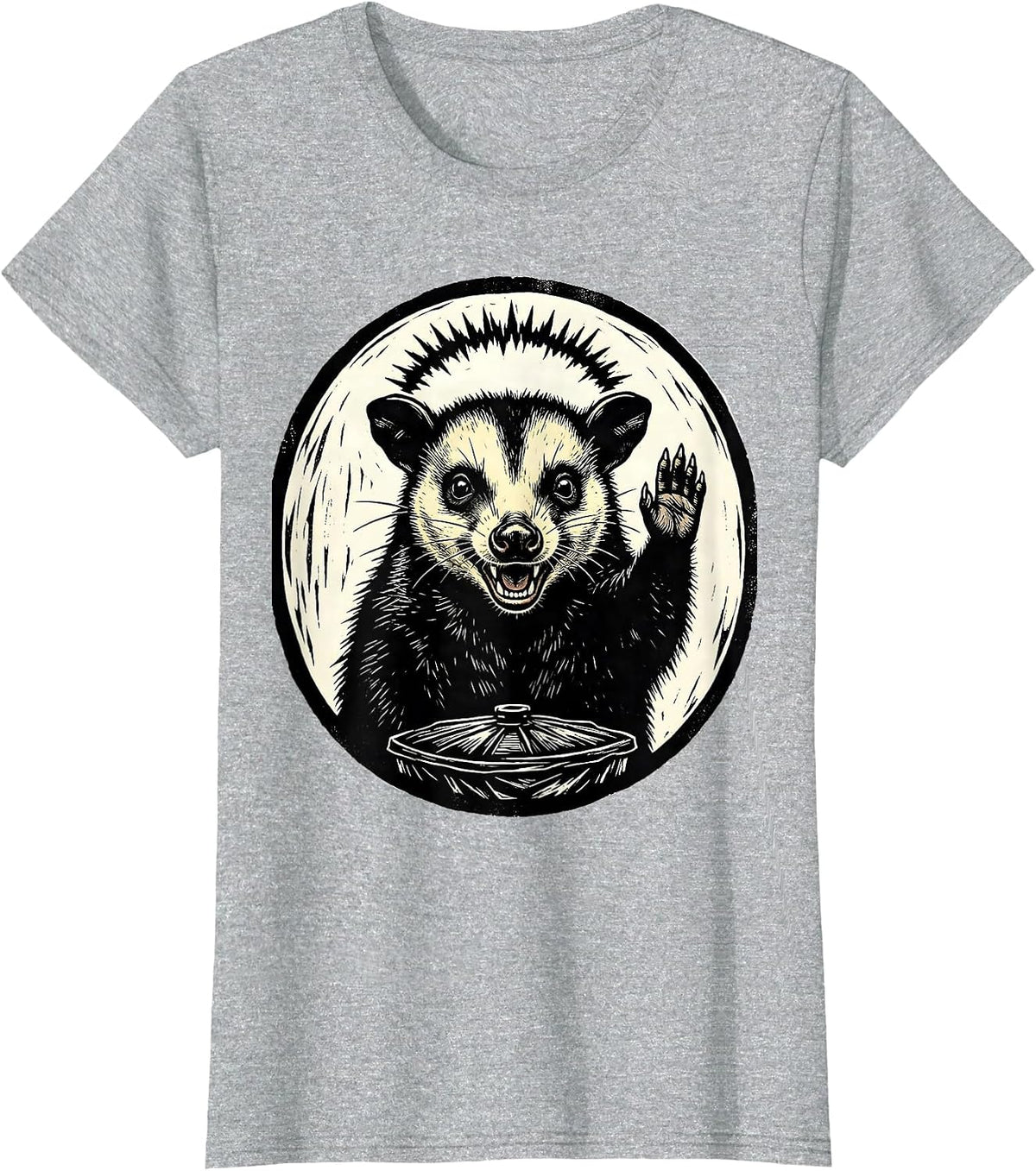 Calm Blessing Opossum Linocut Meme Humor Gift T-Shirt - Heather Grey