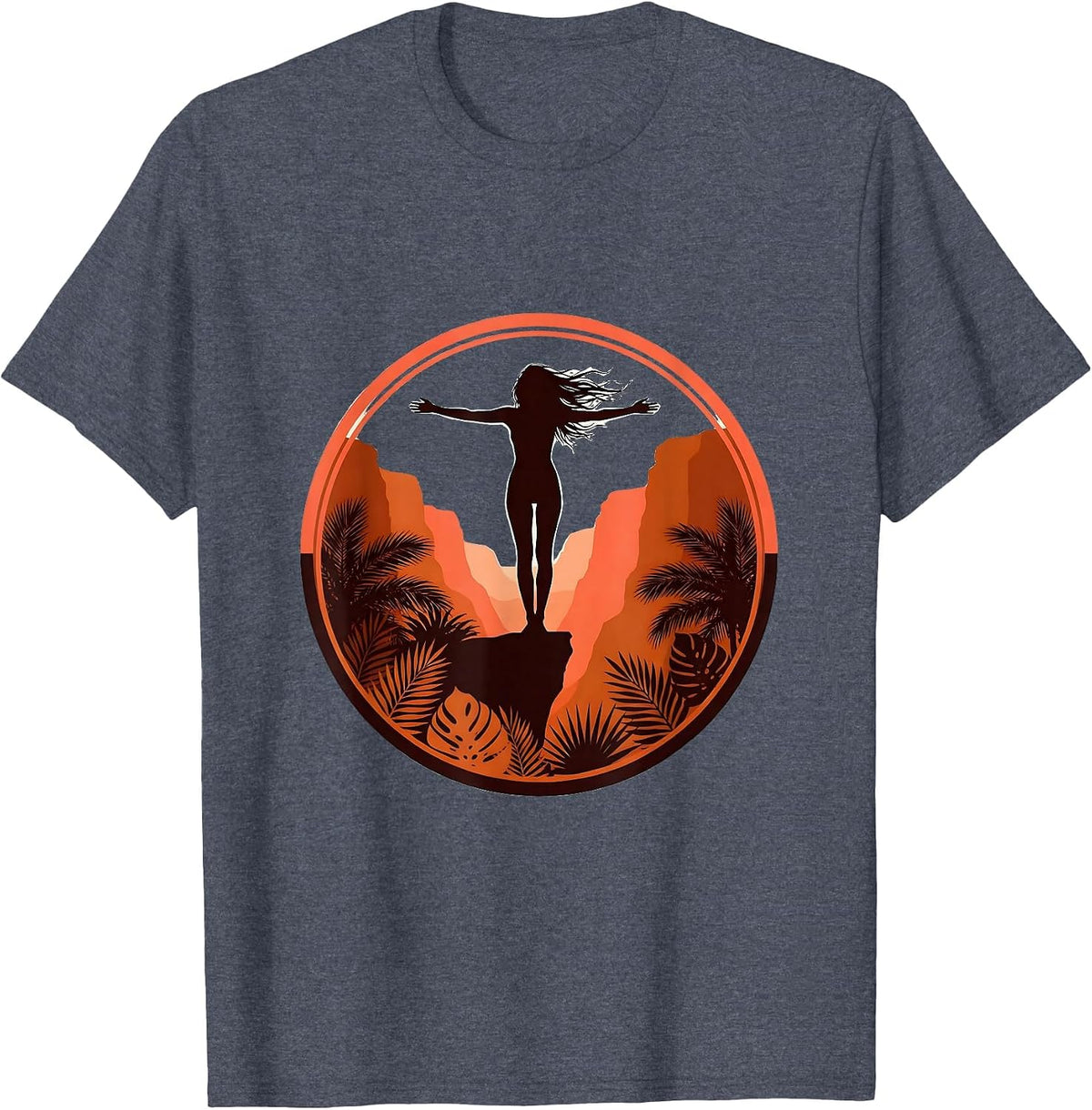 Aloha Spirit Cliff Edge Freedom Illustration T-Shirt - Heather Blue
