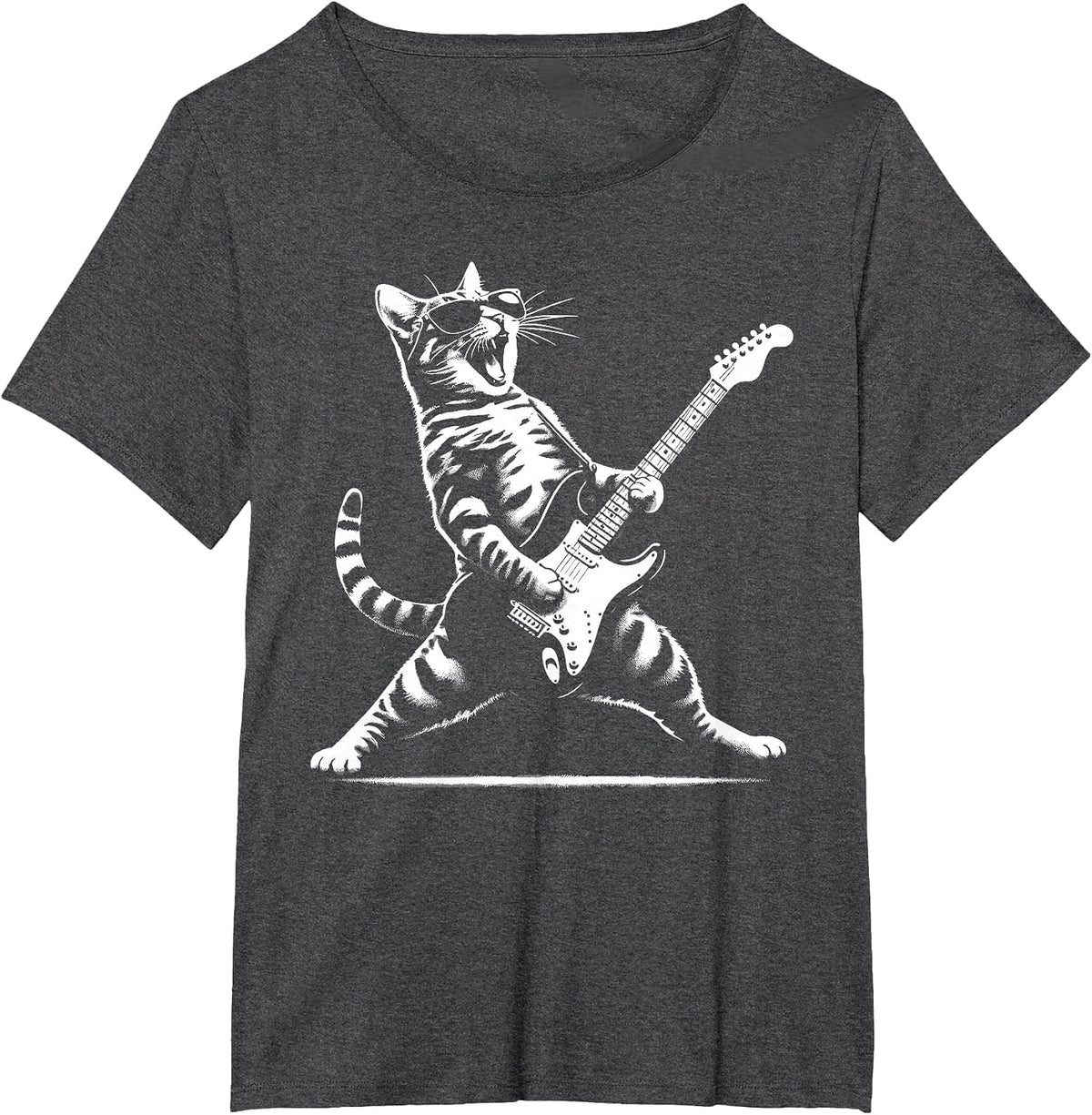 Guitar Cat Novelty Rock Music Band Concert Funny Cat T-Shirt - Dark Heather Grey