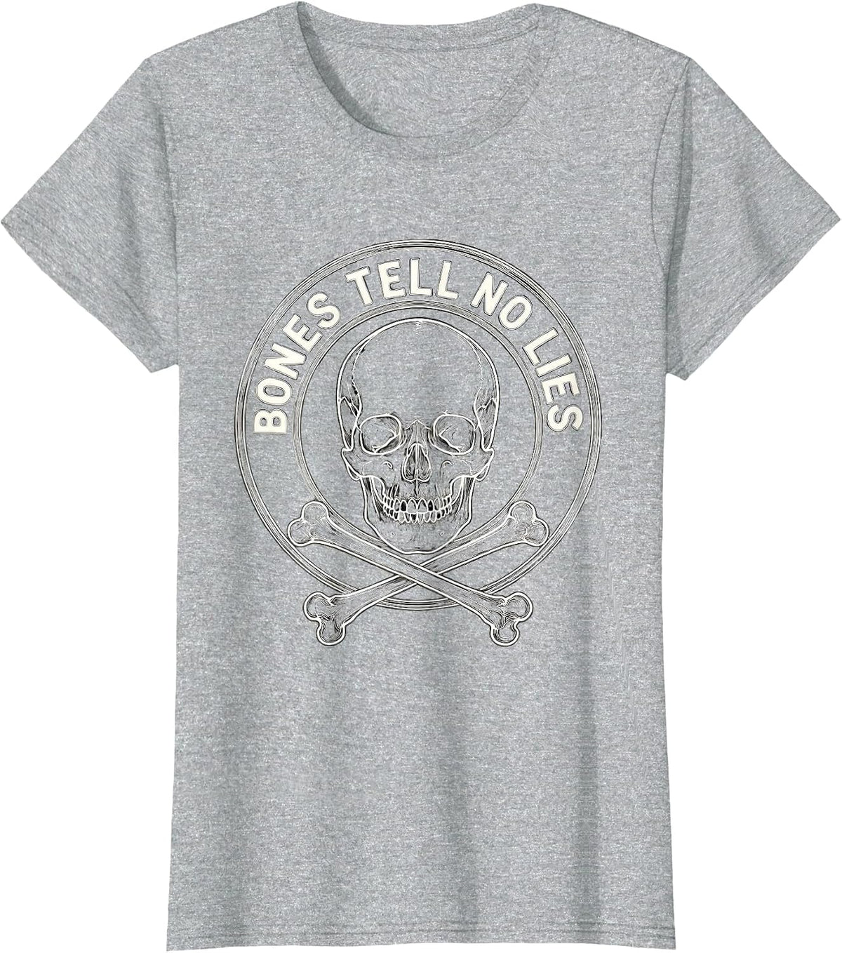 Bones Tell No Lies Skull Graphic Design T-Shirt - Heather Grey