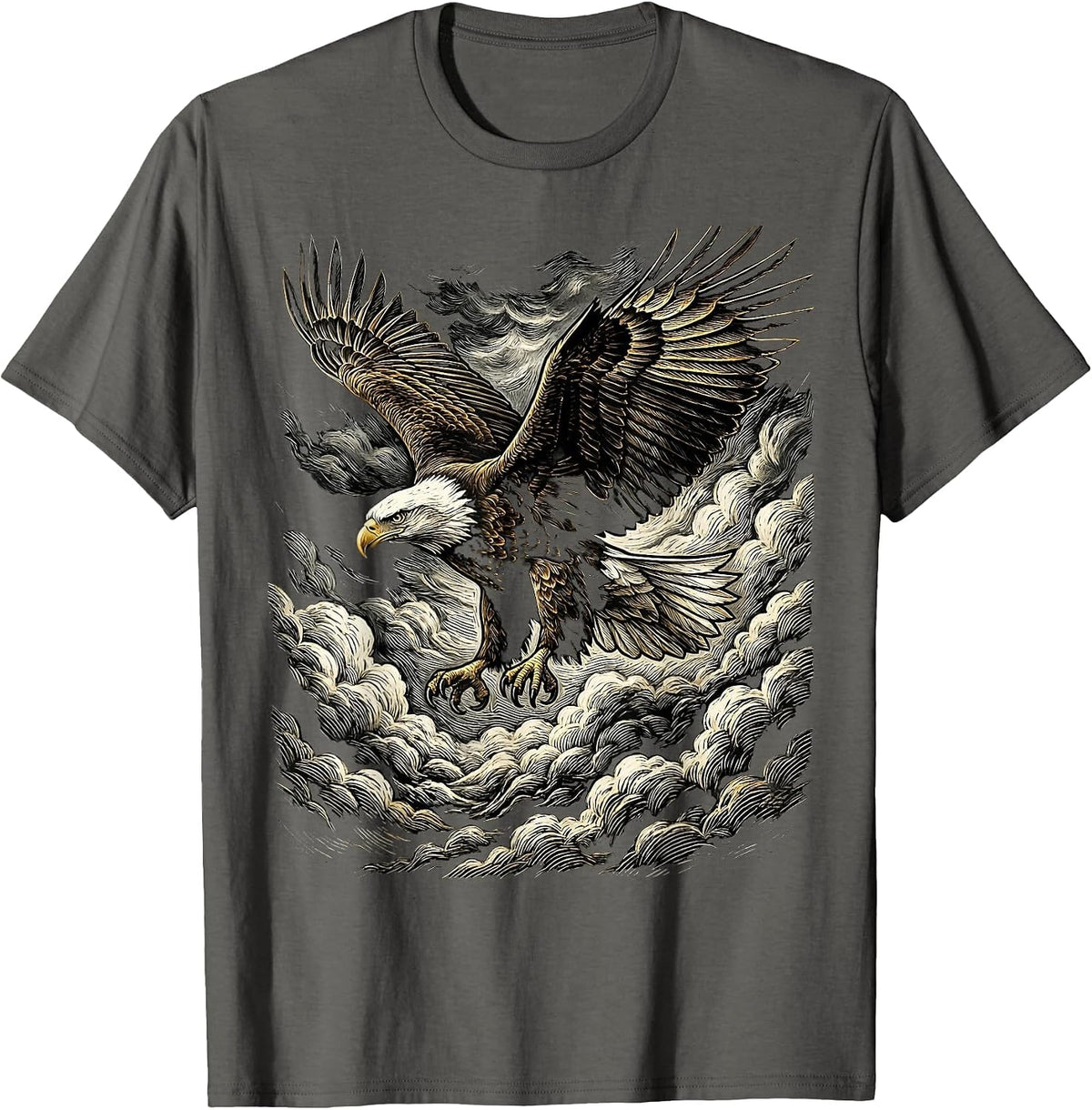 Men's Eagle Soaring Above Storm Clouds Patriotic Design T-Shirt - Asphalt Grey