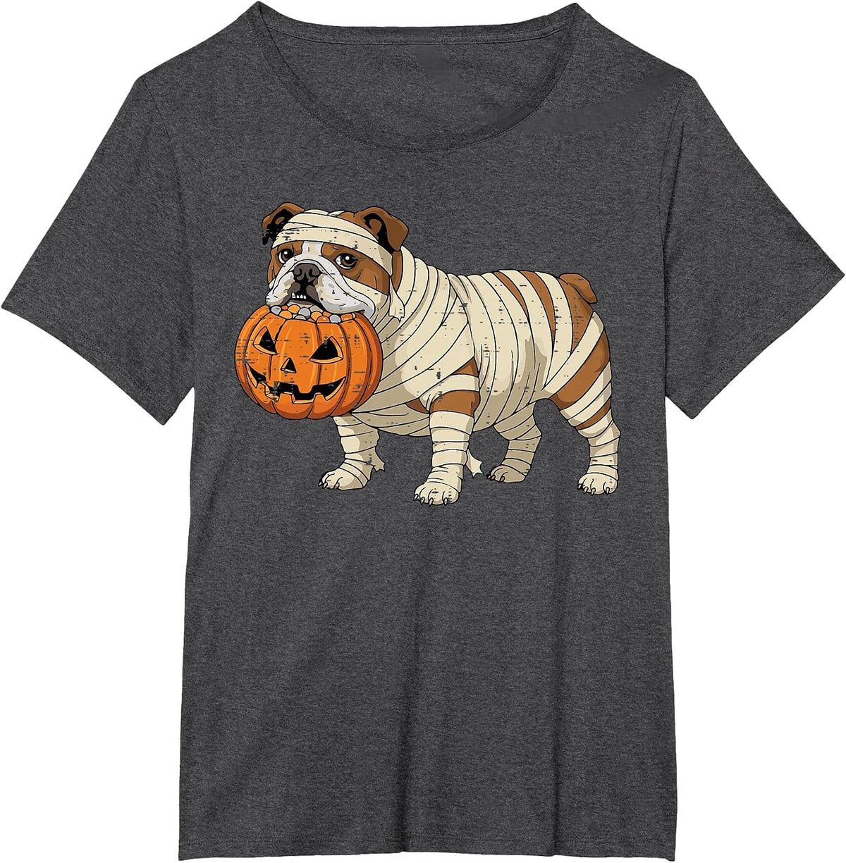 Halloween Dog English Bulldog Mummy Costume Men Women Kids T-Shirt - Dark Heather Grey