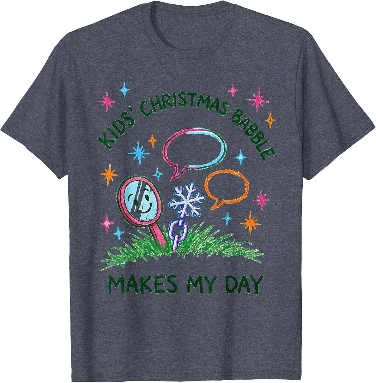 Kids' Christmas Babble Makes My Day Funny Speech Therapist T-Shirt - Heather Blue