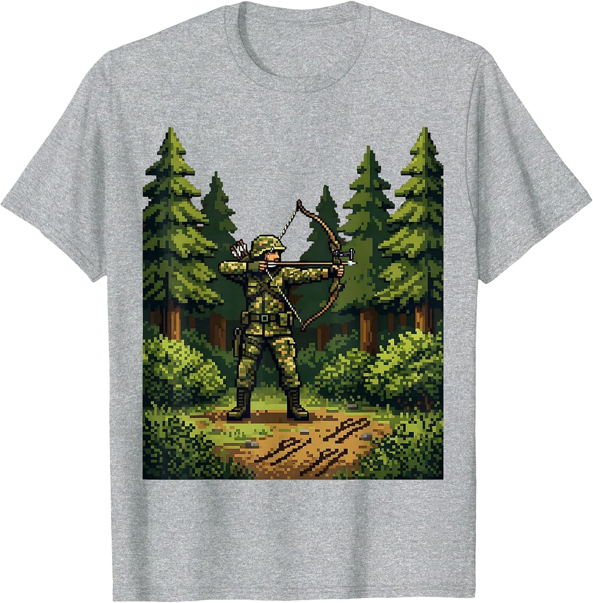 Men's Camo Bowhunter in Forest Clearing Illustration T-Shirt - Heather Grey