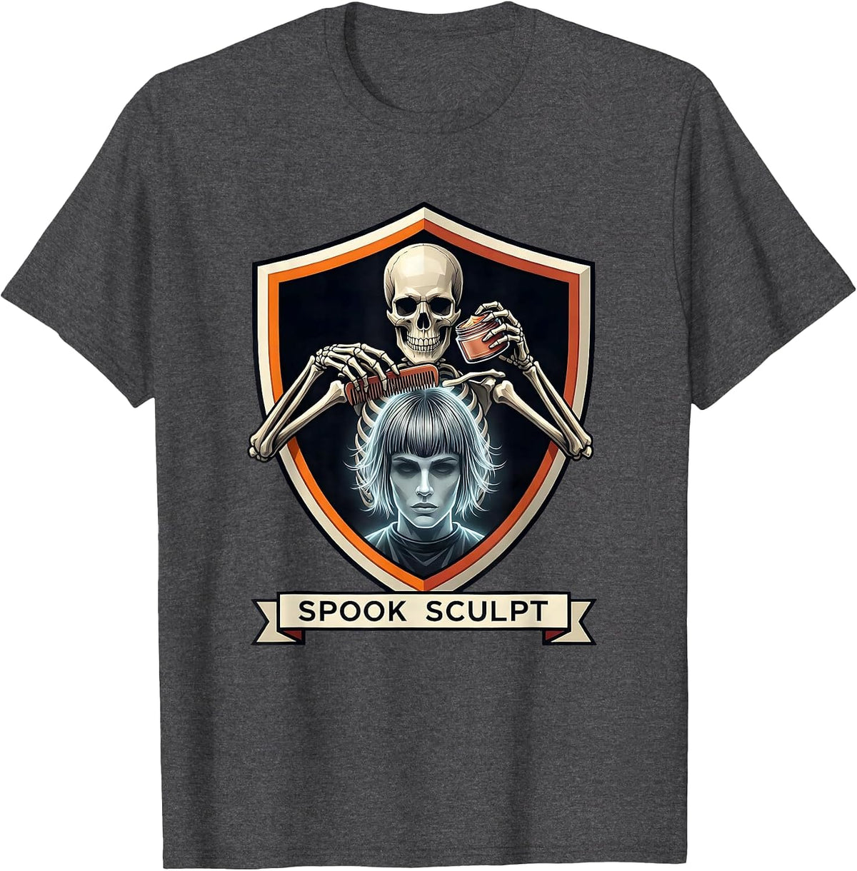 Spook Sculpt Skeleton Hairstylist Funny Hairdresser T-Shirt - Dark Heather Grey