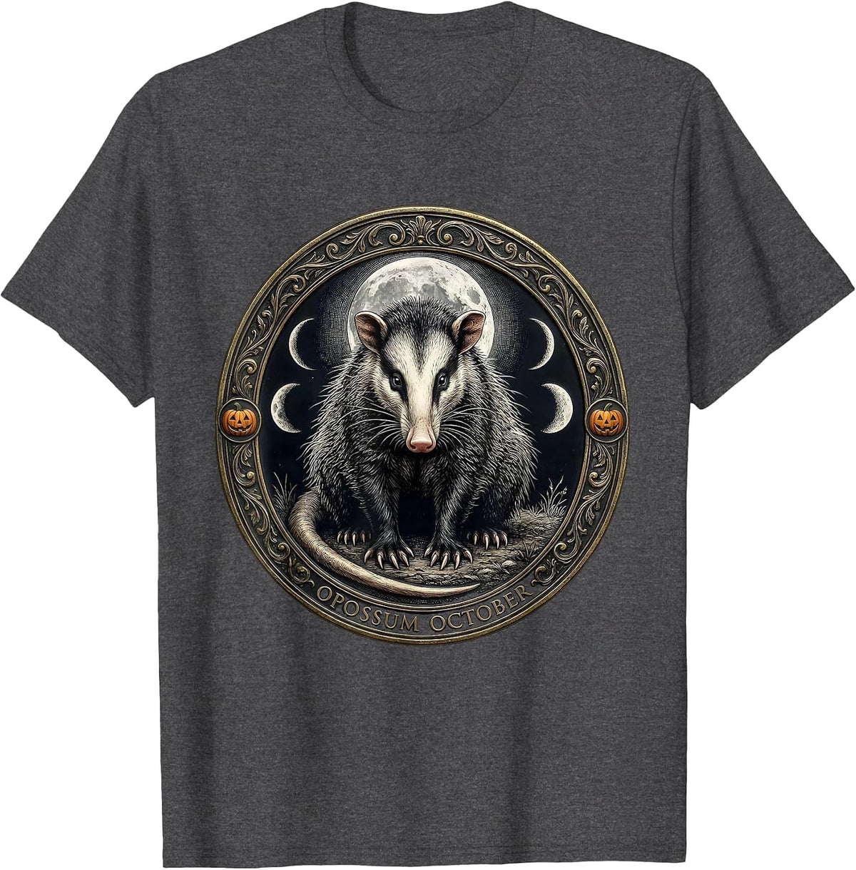 Men's Opossum October Mystic Celestial Halloween Spooky Moon T-Shirt - Dark Heather Grey