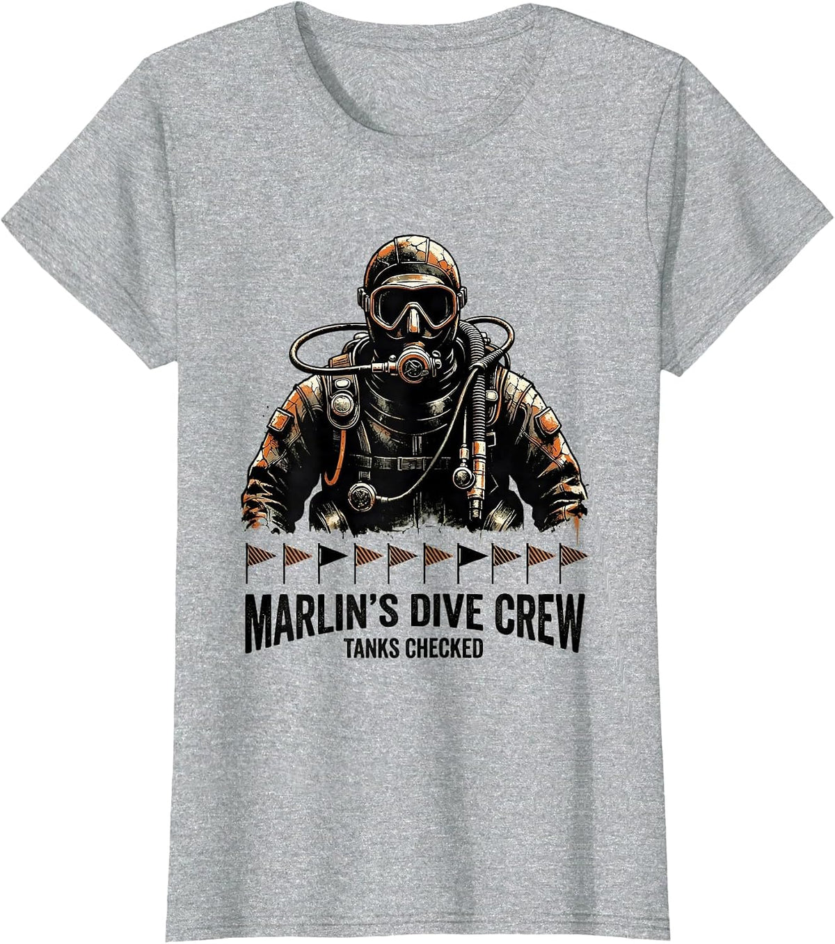 Marlin's Dive Crew Tanks Checked Distressed Scuba Diver T-Shirt - Heather Grey