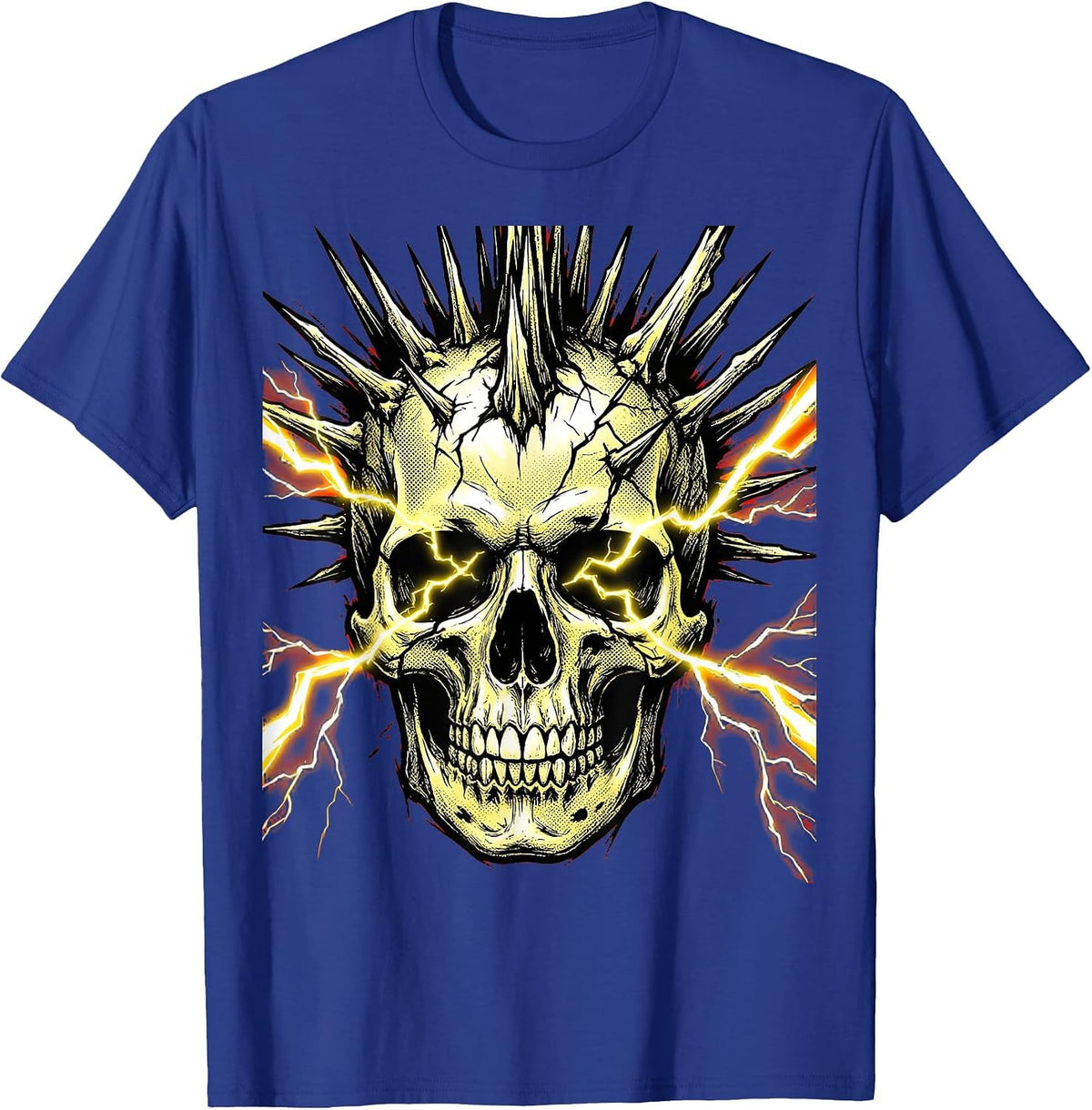 Mohawk Skull Lightning Bolt Eyes Punk Rock Art T-Shirt - Royal Blue