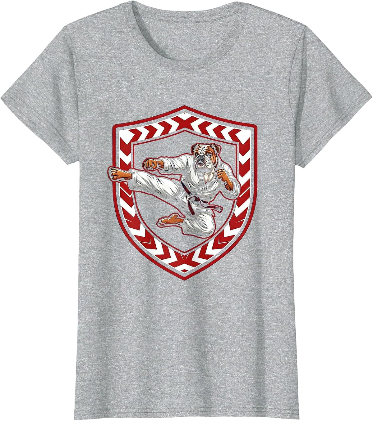 Bulldog Karate Kick Martial Arts Graphic T-Shirt - Heather Grey