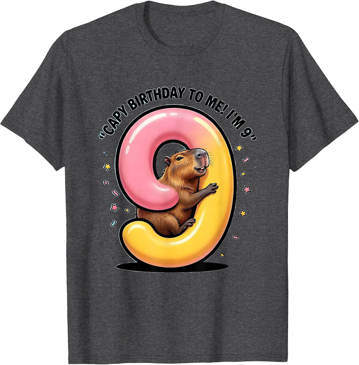 Capy Birthday To Me! I'm 9 Cartoon Capybara Kids Age Humor T-Shirt - Dark Heather Grey
