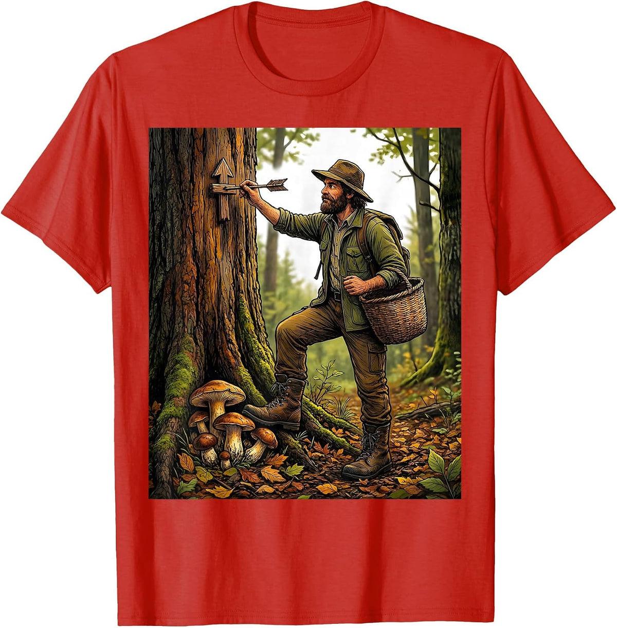 Men's Forager Mushroom Hunting Hidden Morel Gift T-Shirt - Red