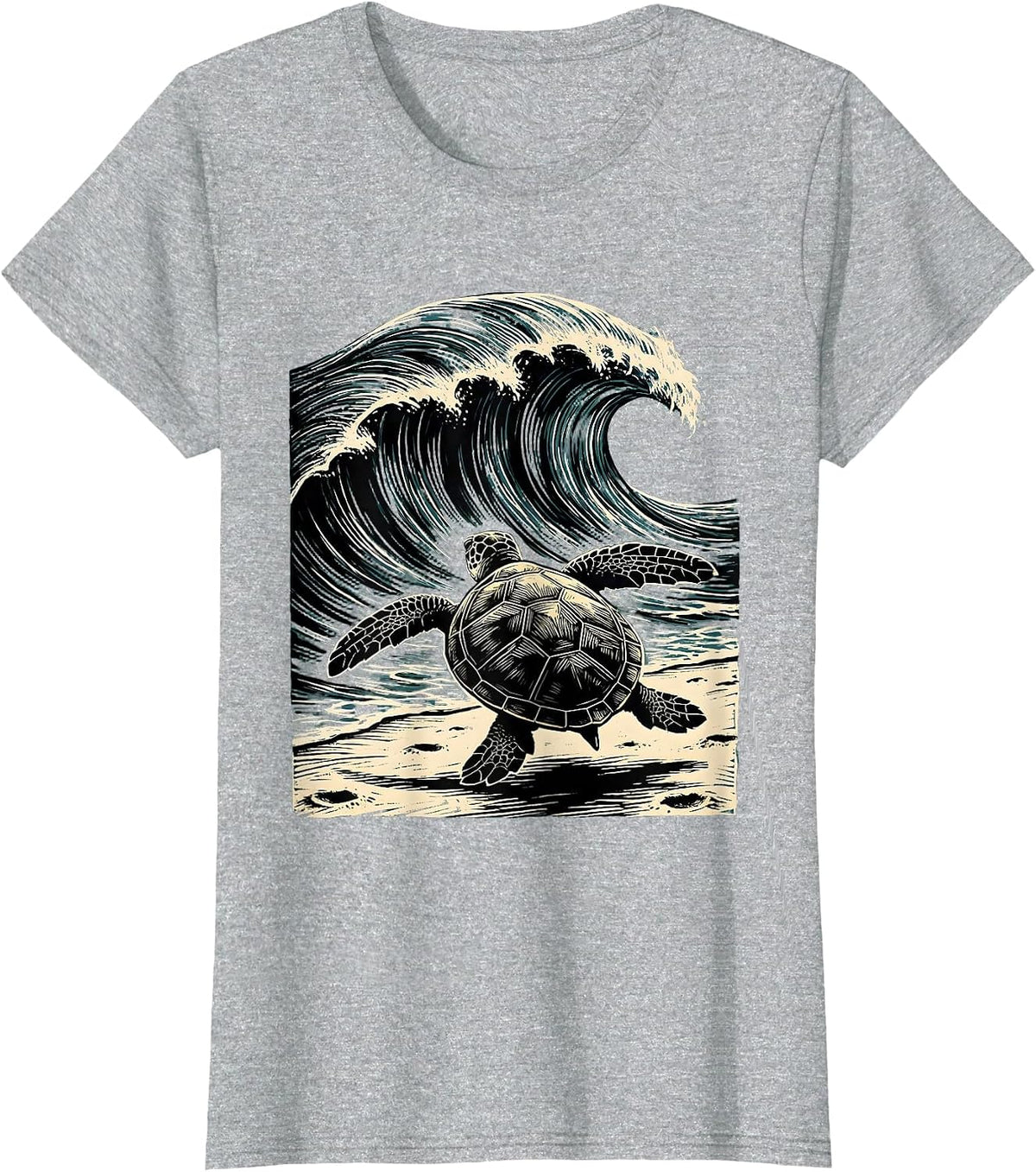 Baby Turtle Racing to the Ocean Waves T-Shirt - Heather Grey