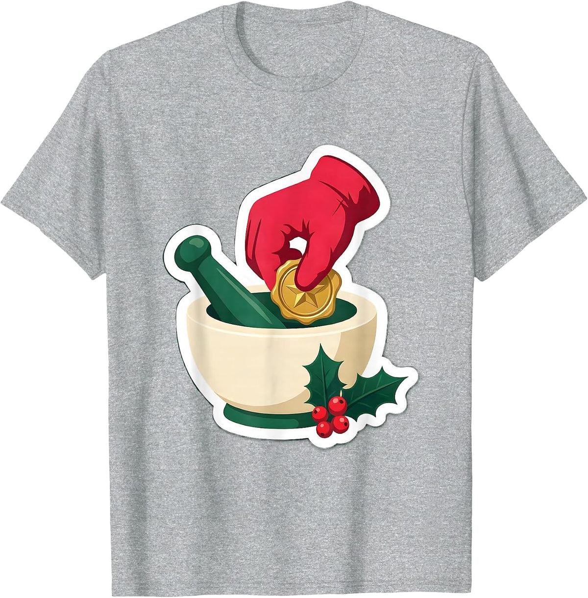 Men's Mortar And Pestle Pharmacy Tech Christmas Squad Humor T-Shirt - Heather Grey