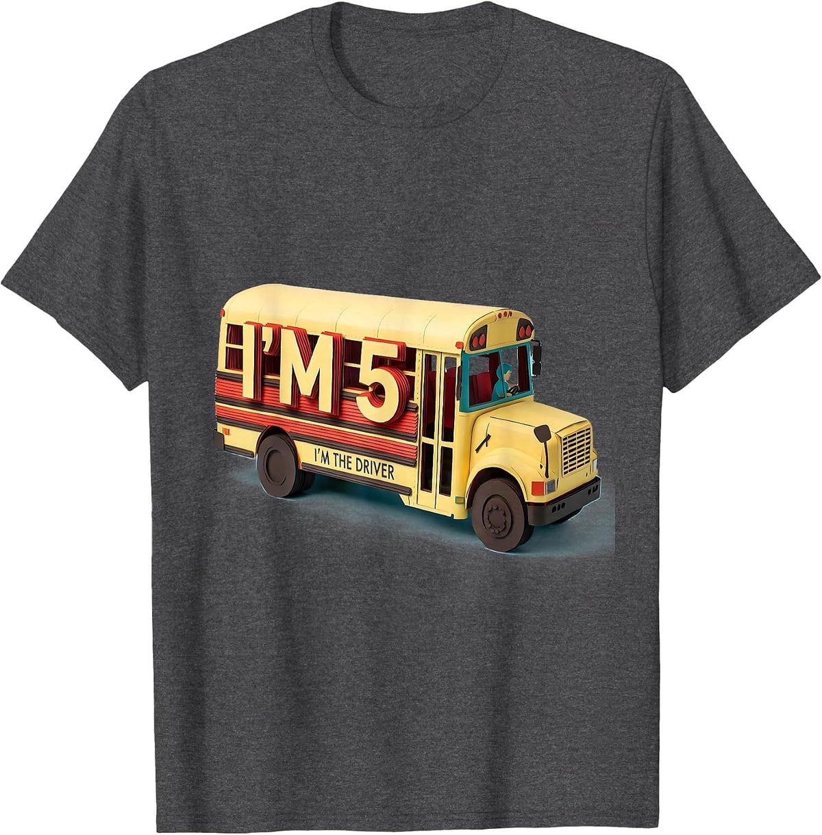 I'm 5 I'm the Driver Paper Cutout Boy Birthday Age Milestone T-Shirt - Dark Heather Grey