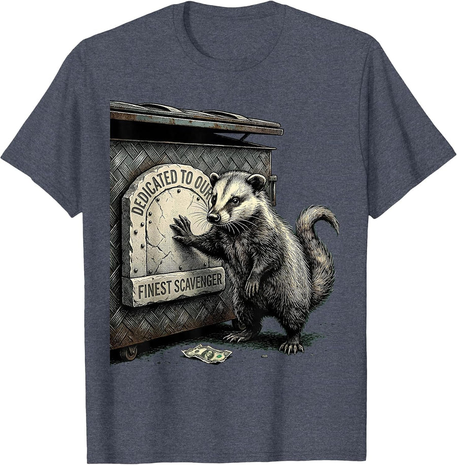 Dedicated To Our Finest Scavenger Funny Opossum Meme Animal T-Shirt - Heather Blue