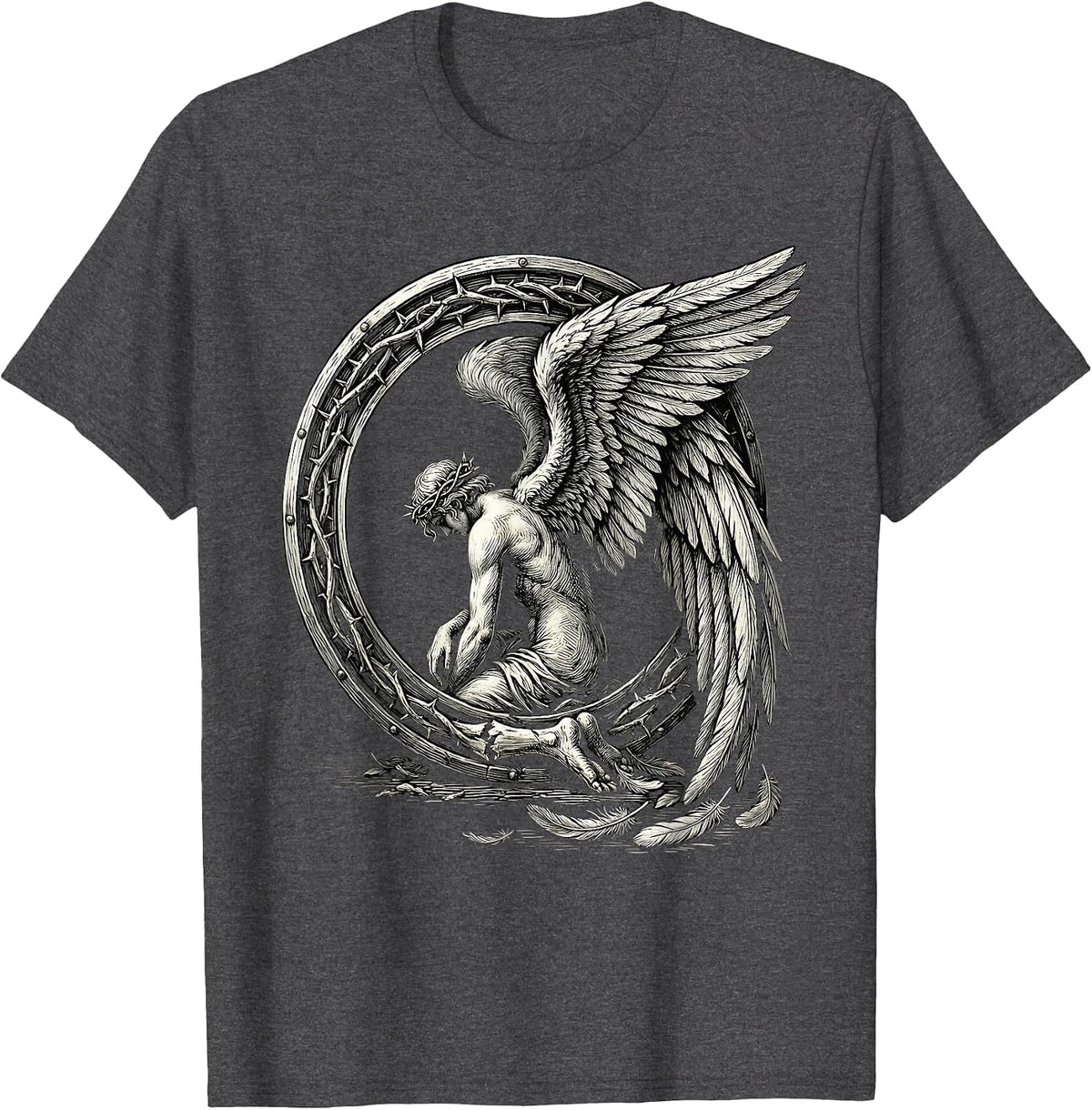 Fallen Angel Broken Wing Emo Graphic Design T-Shirt - Dark Heather Grey