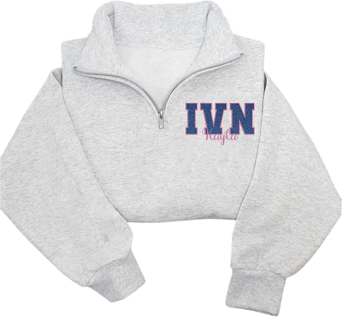 Personalized Embroidered RN Quarter Zip Sweatshirt, Coquette Bow Nurse Shirt, Custom RN CNA ICU MSN - Ivn