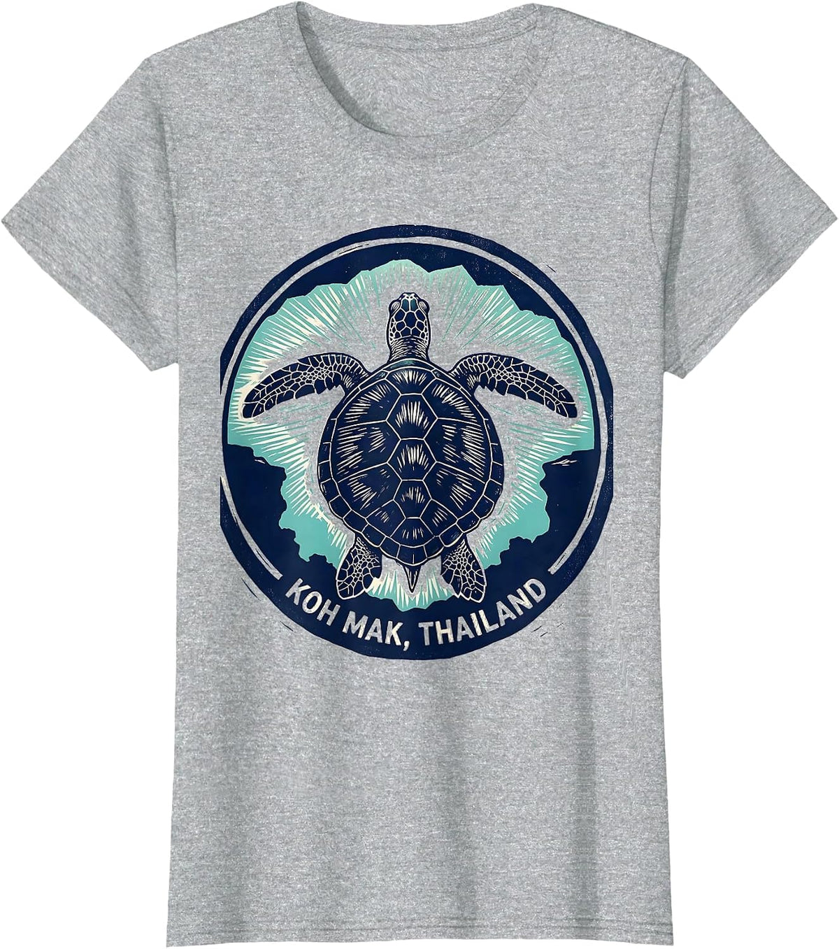 Koh Mak Thailand Linocut Sea Turtle Beach Souvenir T-Shirt - Heather Grey