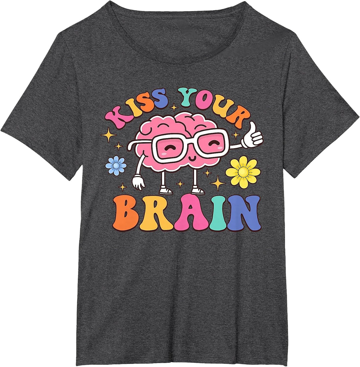 Kiss Your Brain Cute Teacher Appreciation Back to School T-Shirt - Dark Heather Grey
