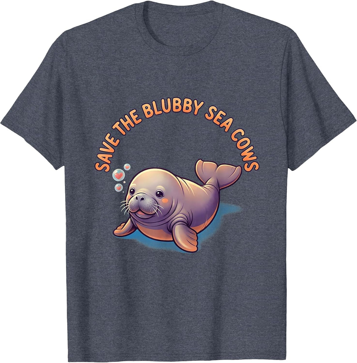 Save The Blubby Sea Cows Cute Kawaii Manatee Sea Cow Lover T-Shirt - Heather Blue