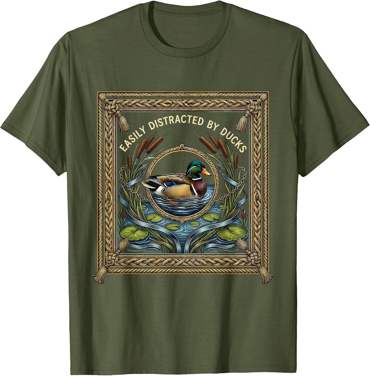 Easily Distracted By Ducks Funny Duck Lover T-Shirt - Olive Green