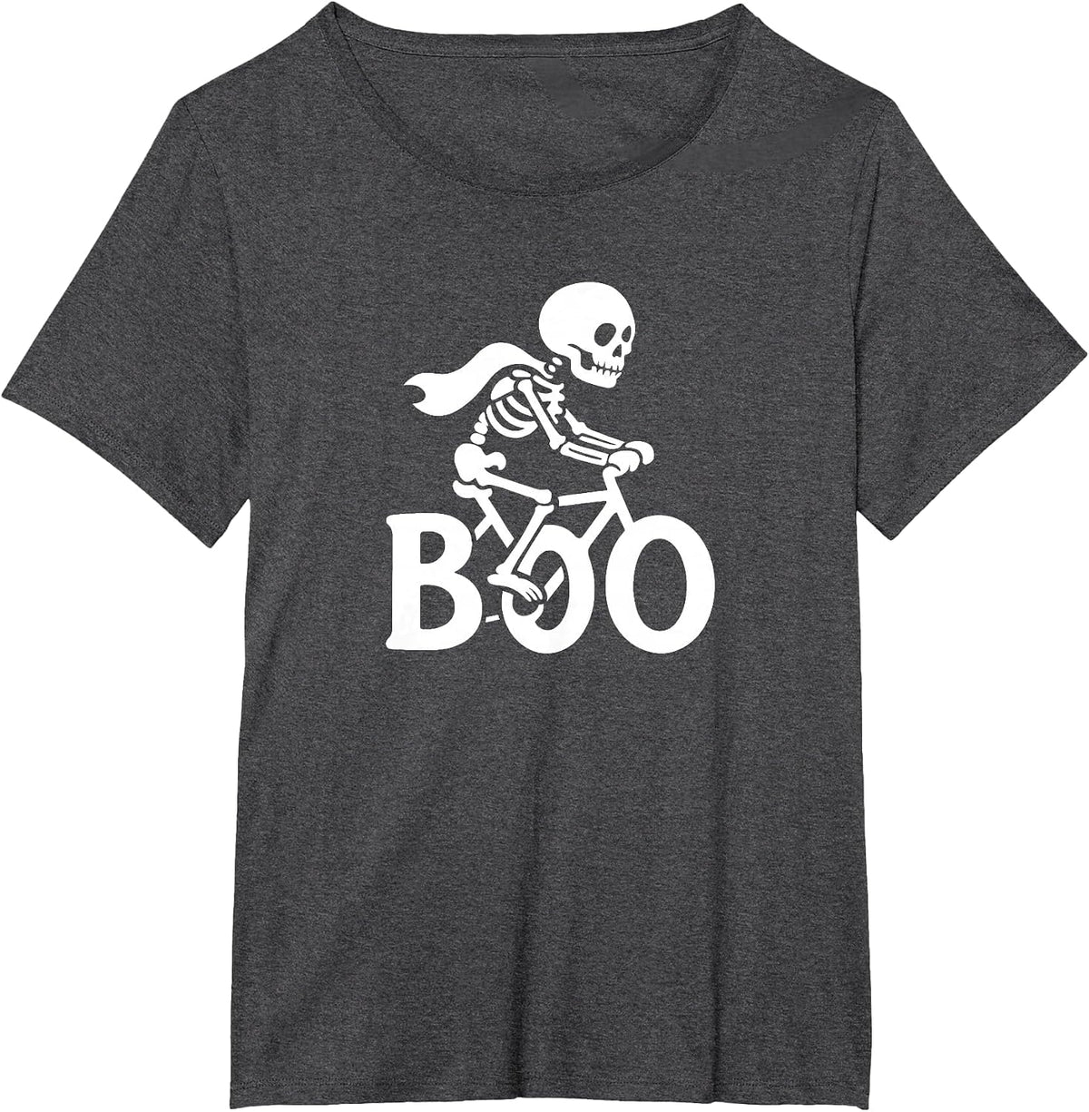 Skeleton Riding Bike Funny Halloween Boo Cycling Biker T-Shirt - Dark Heather Grey