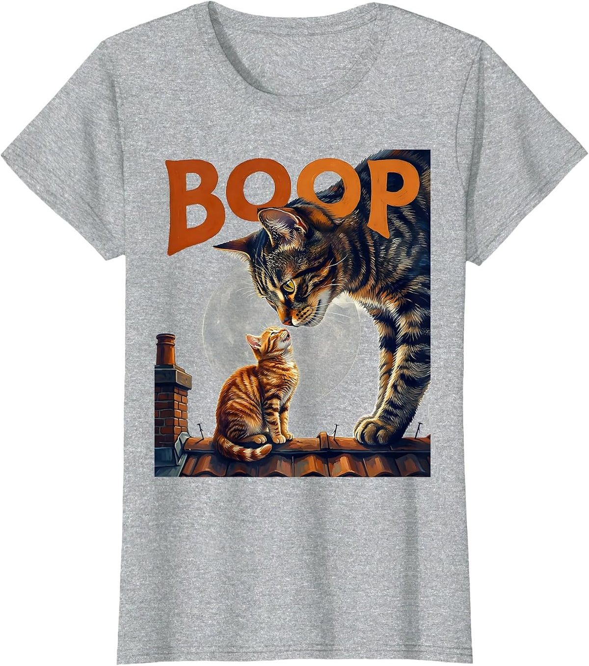 Boop Orange Tabby Cat Howling at Moon 90's Retro T-Shirt - Heather Grey