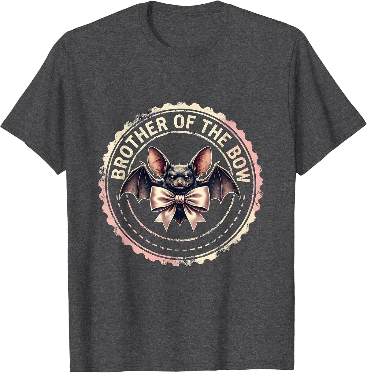 Brother Of The Bow Rubber Stamp Soft Pink Bow Family T-Shirt - Dark Heather Grey
