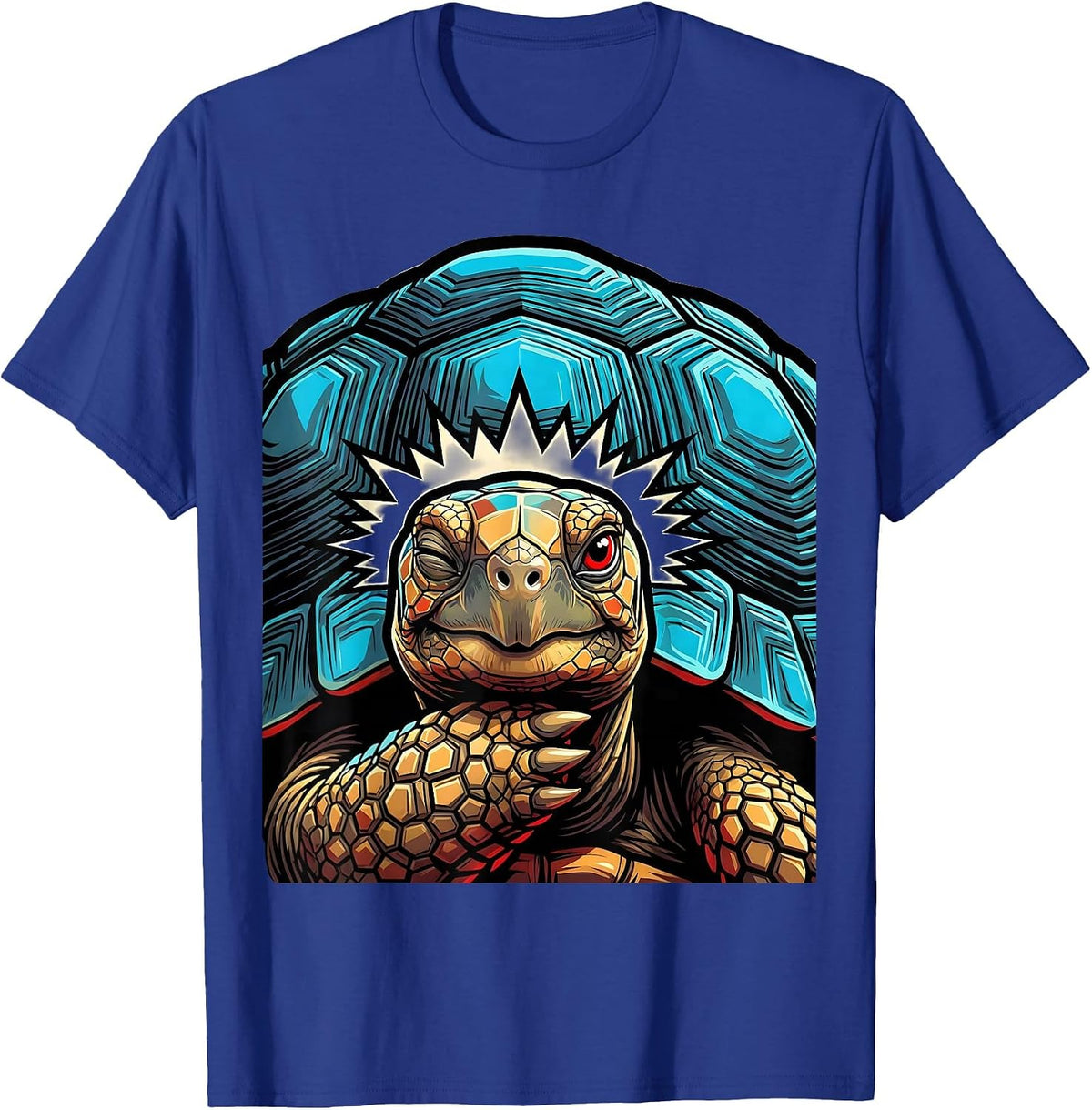 Men's Frontal Tortoise Portrait Pop Art Funny Turtle Lover T-Shirt - Royal Blue