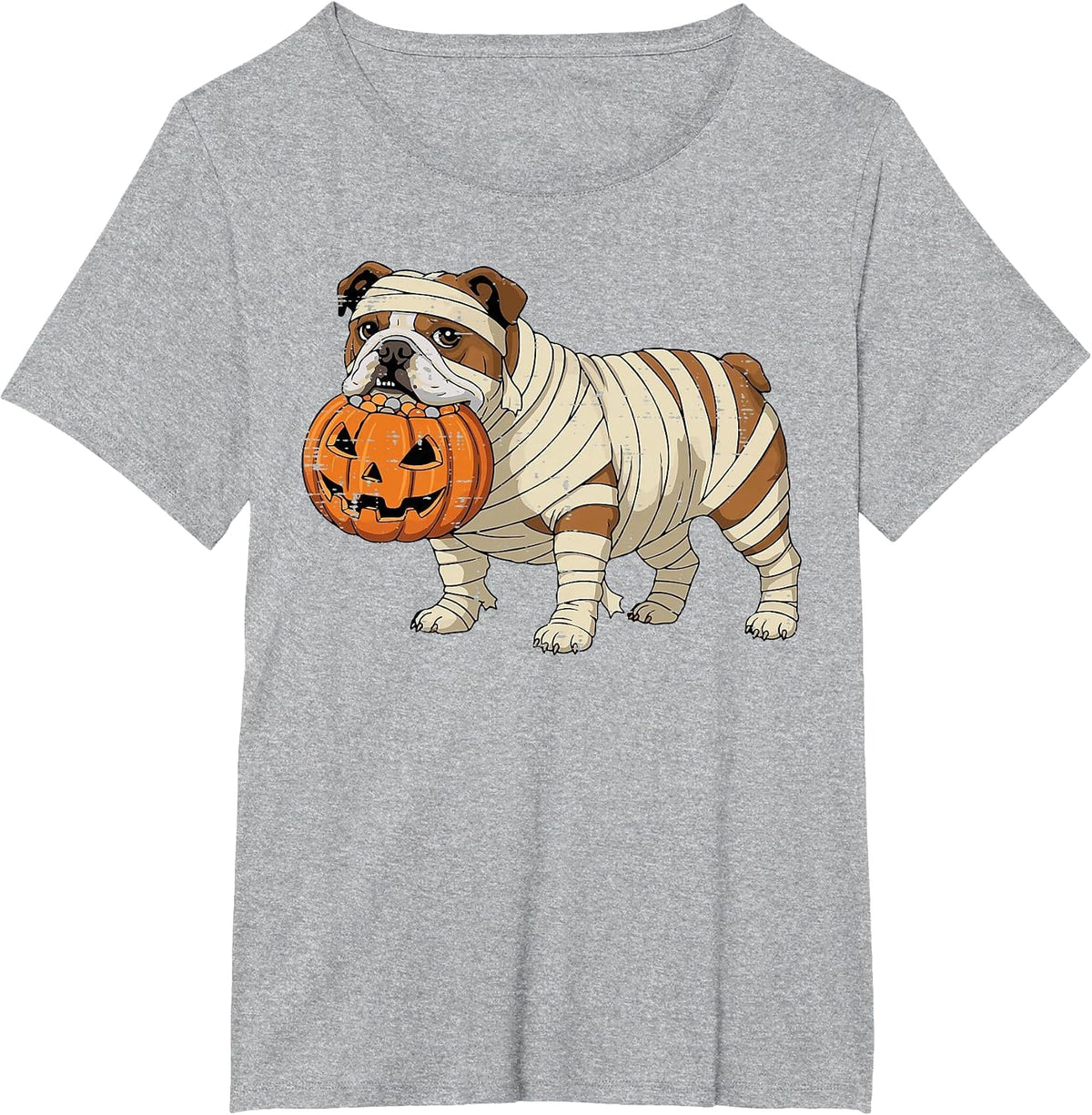 Halloween Dog English Bulldog Mummy Costume Men Women Kids T-Shirt - Heather Grey