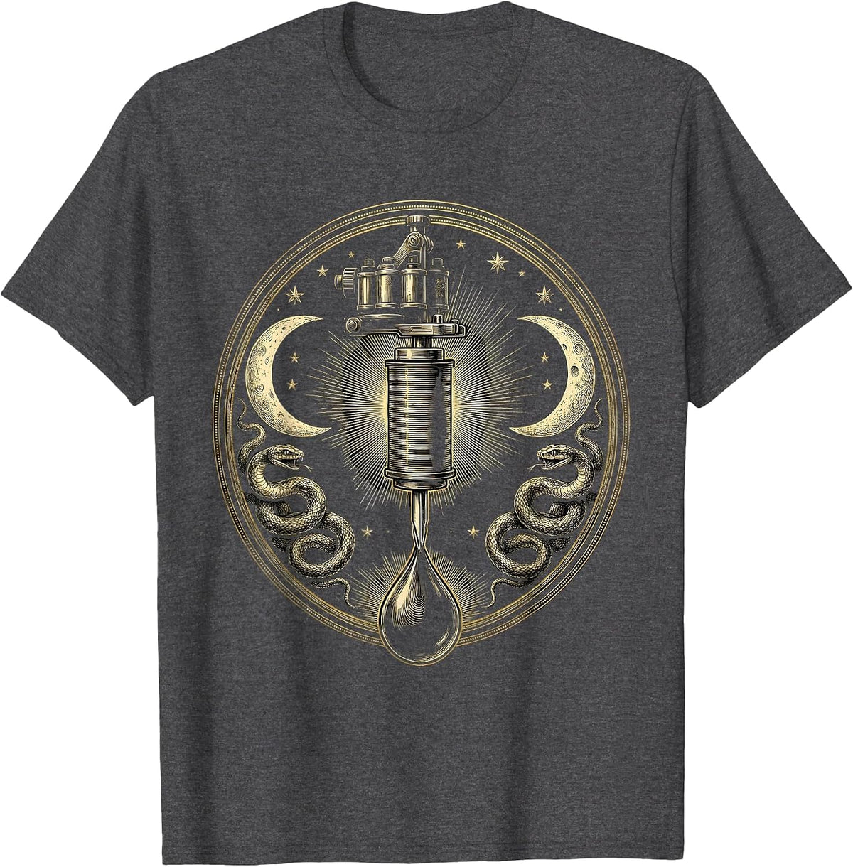 Men's Tattoo Machine Dripping Ink Graphic Design T-Shirt - Dark Heather Grey