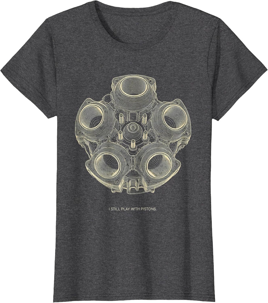 Women's I Still Play With Pistons Mechanic Engine Block Humor Car T-Shirt - Dark Heather Grey