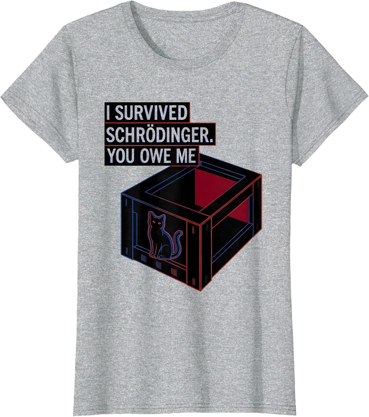 Women's I Survived, Schrödinger. You Owe Me Funny Quantum Physics T-Shirt - Heather Grey
