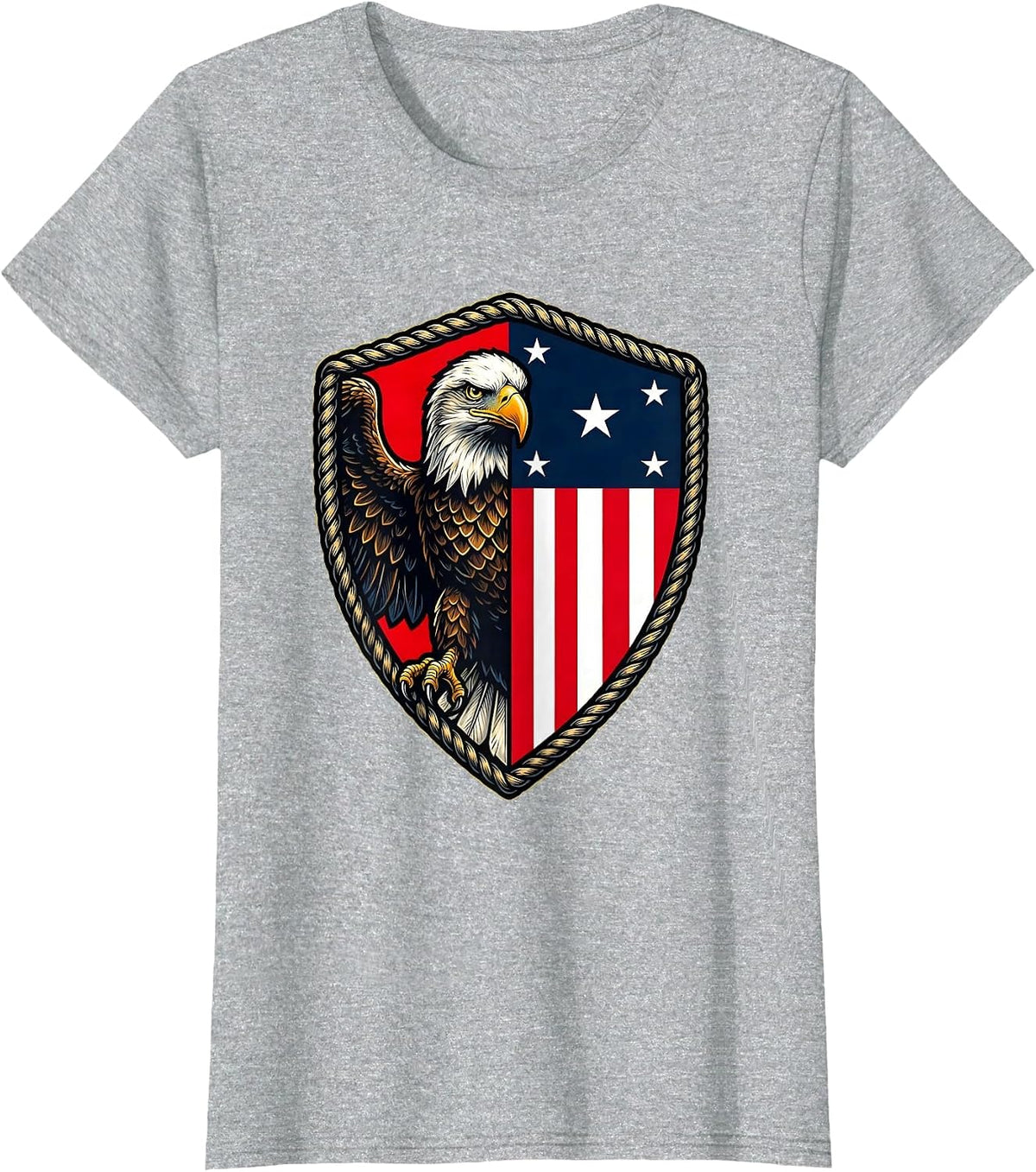 American Flag Eagle Split Graphic Design T-Shirt - Heather Grey