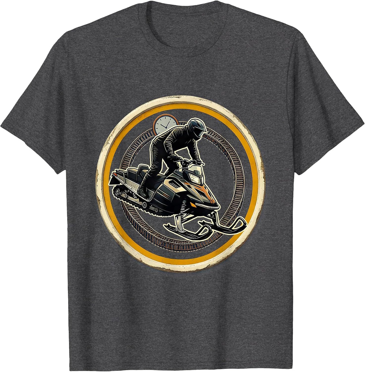 Snowmobile Rider Badge Vintage Emblem Winter Humor T-Shirt - Dark Heather Grey
