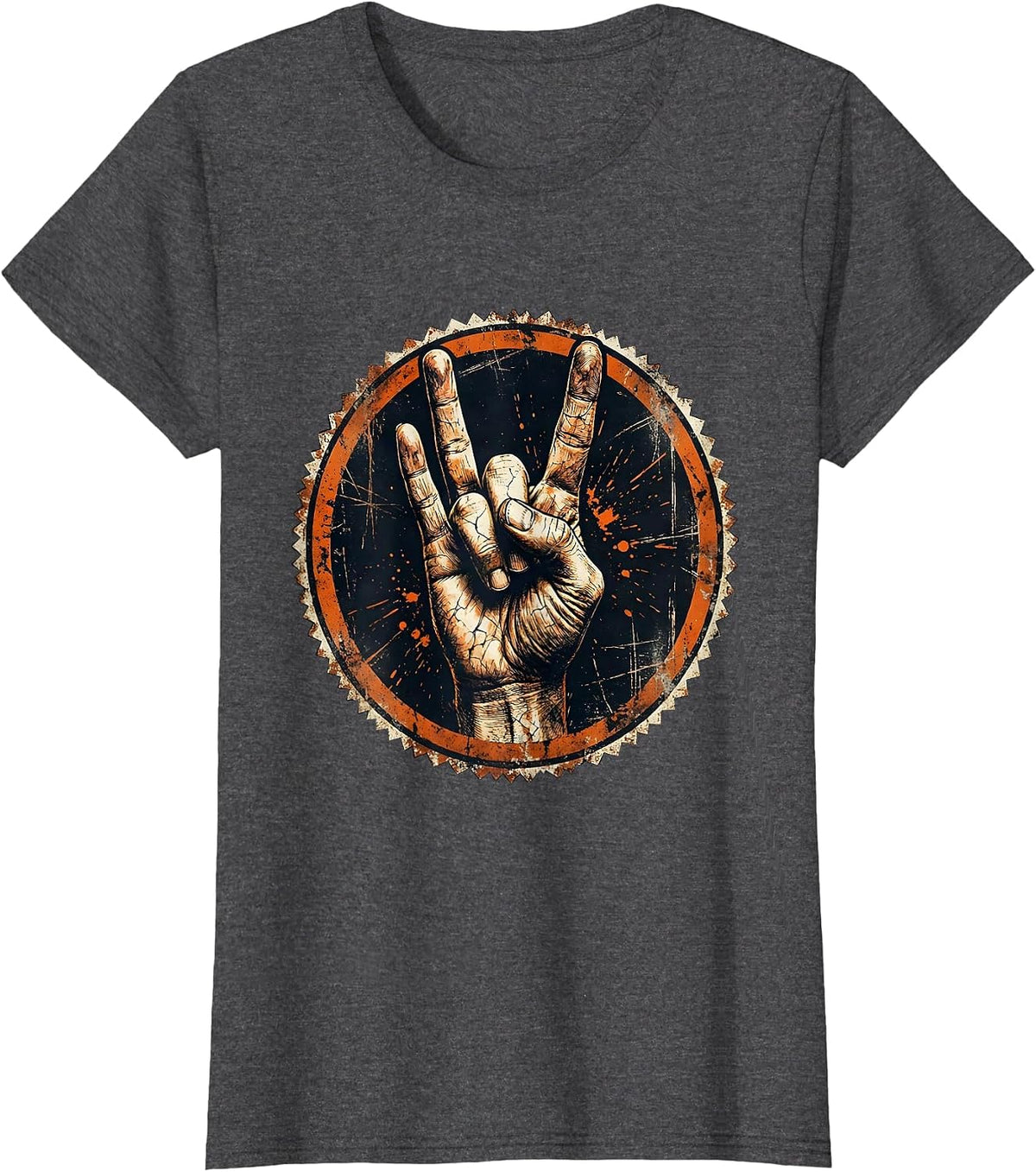 Women's Devil Horns Hand Gesture Rock Music Graphic T-Shirt - Dark Heather Grey