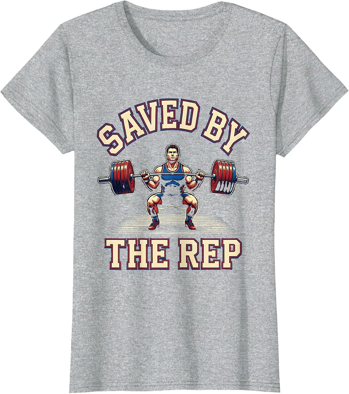 Saved By The Rep Christian Gym Weightlifting Scripture Humor T-Shirt - Heather Grey