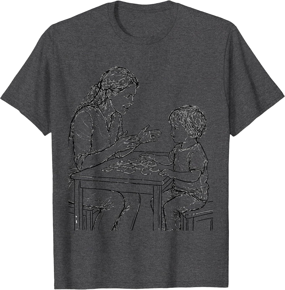 Speech Therapy Illustration Therapist and Child Design T-Shirt - Dark Heather Grey