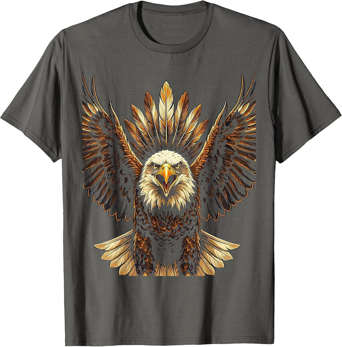 Eagle Mid-Screech Fully Spread Wings Illustration T-Shirt - Asphalt Grey
