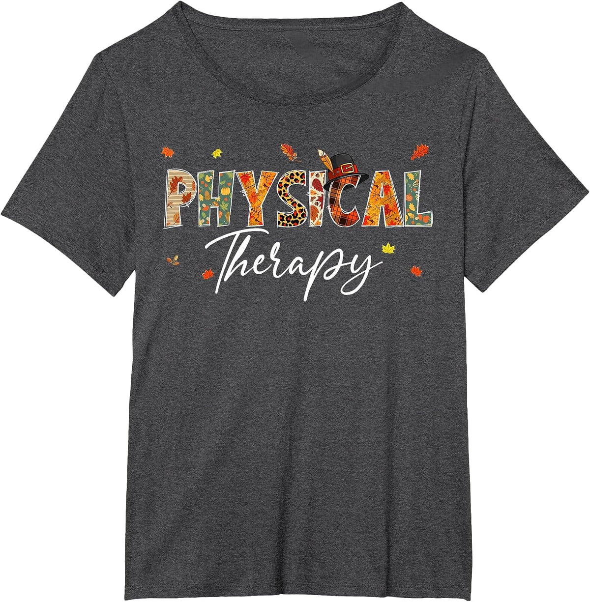 Funny Physical Therapy Pumpkin Autumn Tree Fall Leaves T-Shirt - Dark Heather Grey