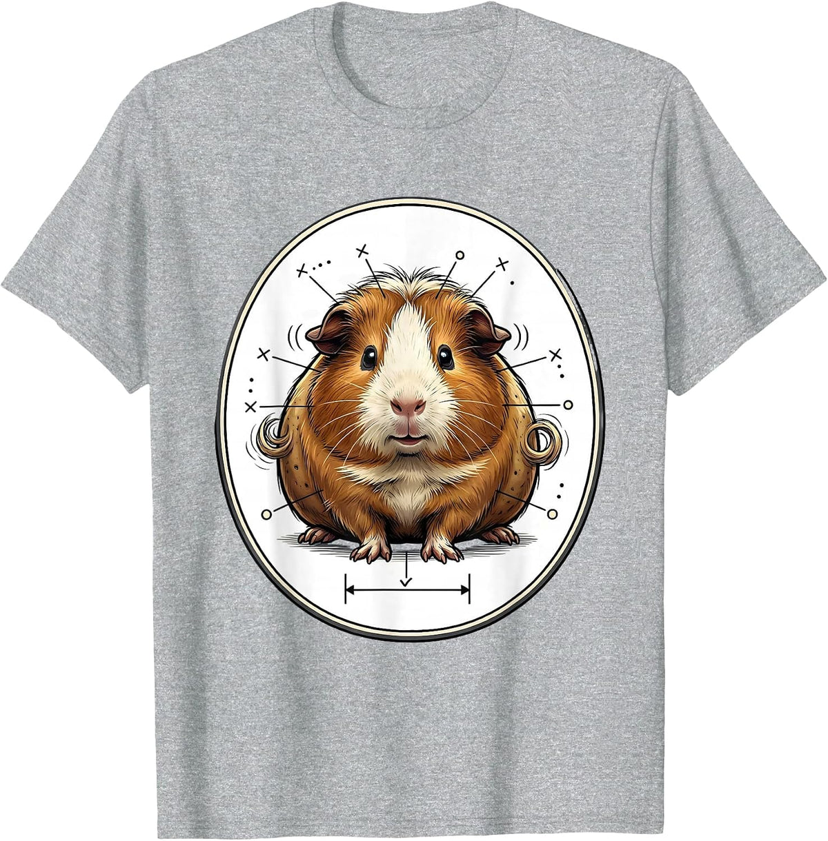 Men's Chubby Guinea Pig Cartoon Cute Pet Lover Humor T-Shirt - Heather Grey