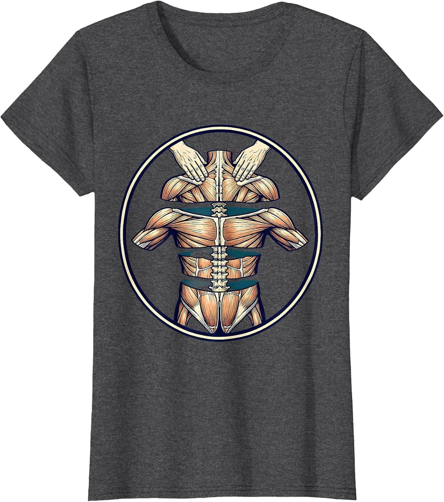 Women's Physical Therapy Hands On Back Massage Illustration T-Shirt - Dark Heather Grey