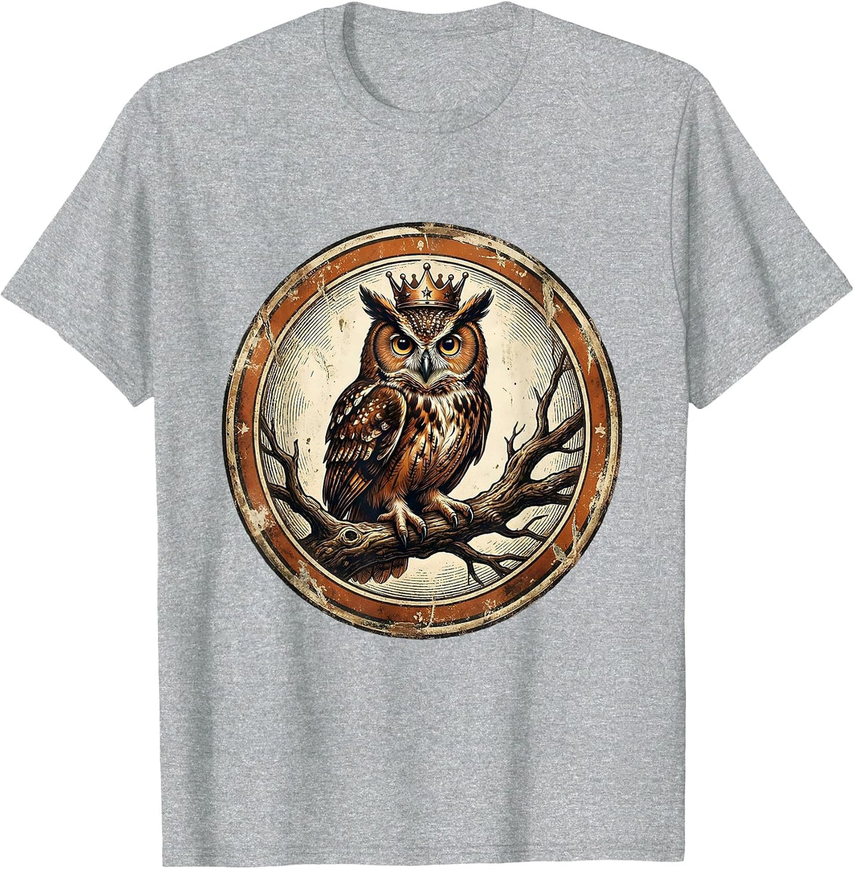 Men's Owl Birthday Crown Branch Cute Birthday Graphic T-Shirt - Heather Grey