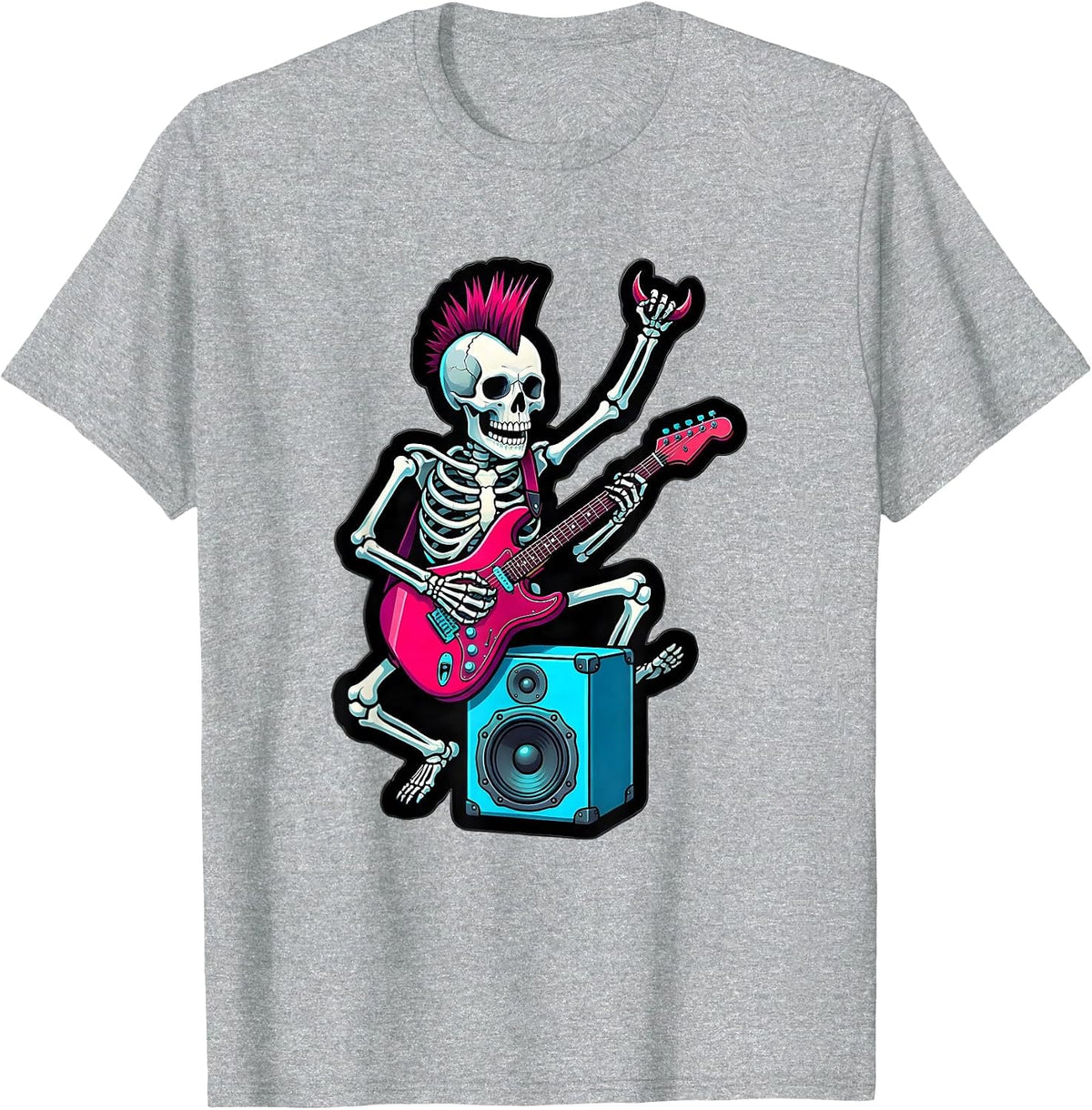 Men's Punk Skeleton Skull Guitar Rock Music Halloween Kids T-Shirt - Heather Grey