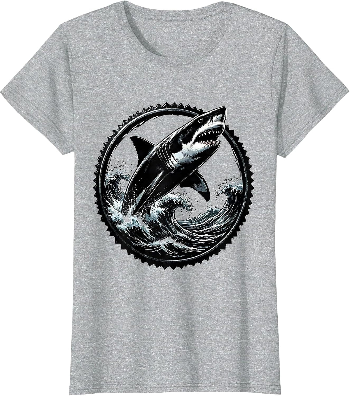 Shark Burst Ocean Wave Anime Graphic T-Shirt - Heather Grey