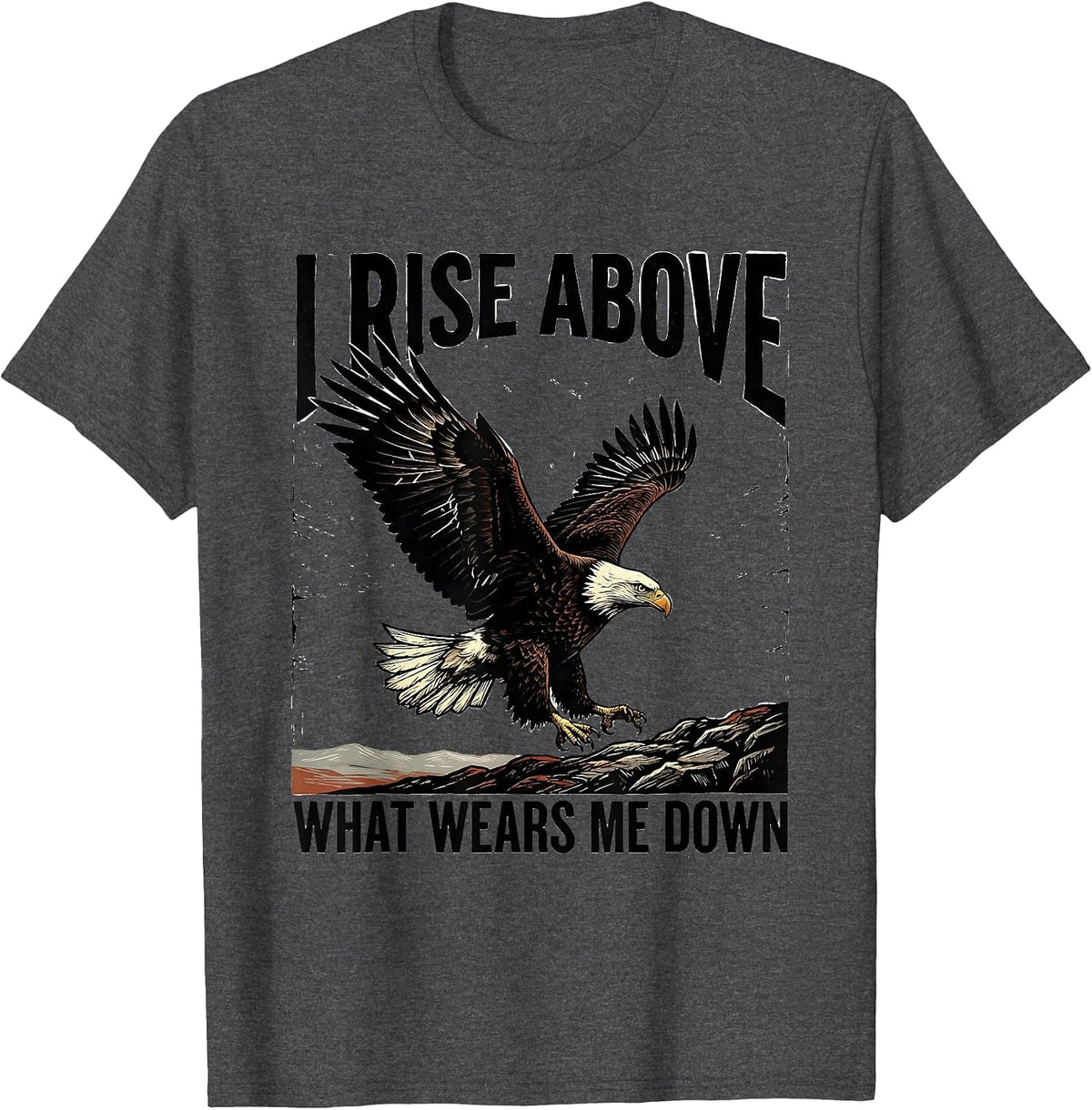 I Rise Above What Wears Me Down Linocut Eagle Wildlife Art T-Shirt - Dark Heather Grey